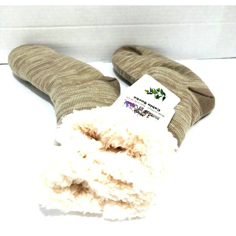 NWT Muk Luks Tan Sherpa Fleece Lined Cabin Slipper Socks Women's L XL Jojoba Oil